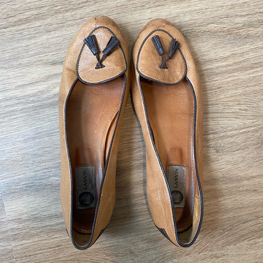 Lanvin Tassel Ballerina Flats Tan Brown 40.5